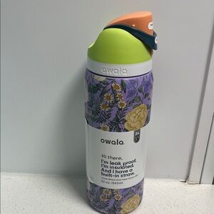 Owala Purple Floral Insulated Water Bottle with Built-in Straw